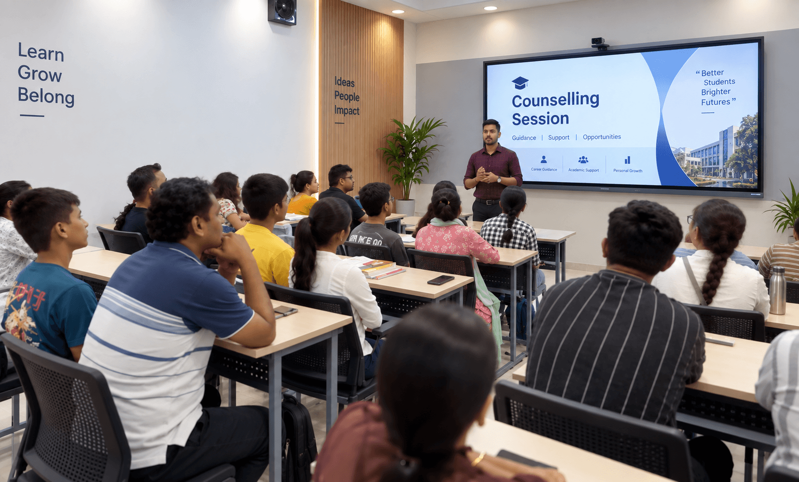 Students taking part in a live counselling workshop